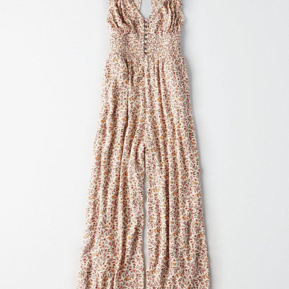 AE Smocked Button Front Jumpsuit Small